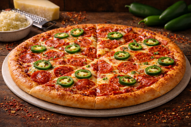 Spicy Pepperoni Pizza.