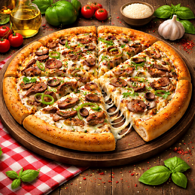 Meat and Melt Pizza.
