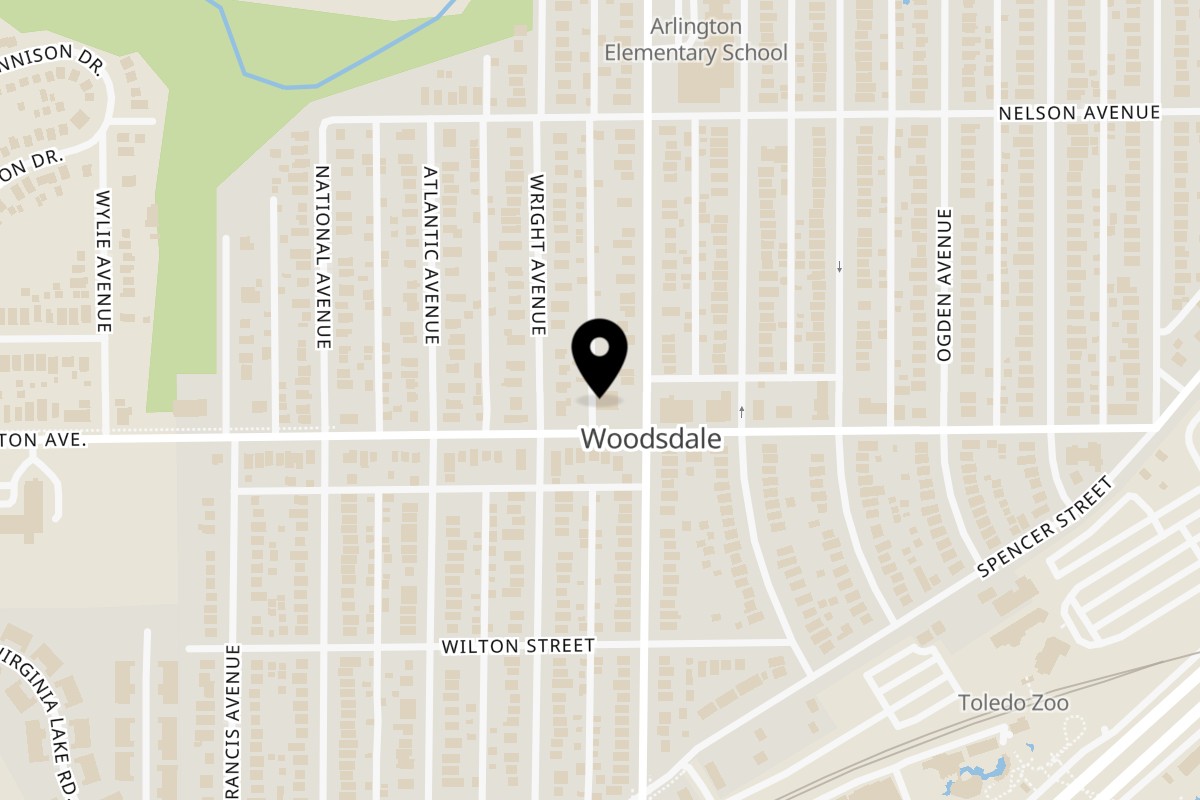 Map showing the location of Crispy Bites N Wings on 1808 Arlington Ave in Toledo